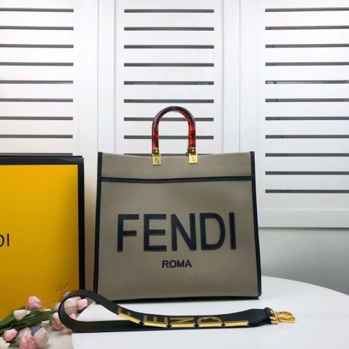 FENDI SUNSHINE LARGE shopper in flanella 8BH371 verde