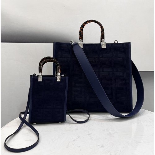 Shopper in tessuto FENDI SUNSHINE MEDIUM FF 8BH386A blu scuro