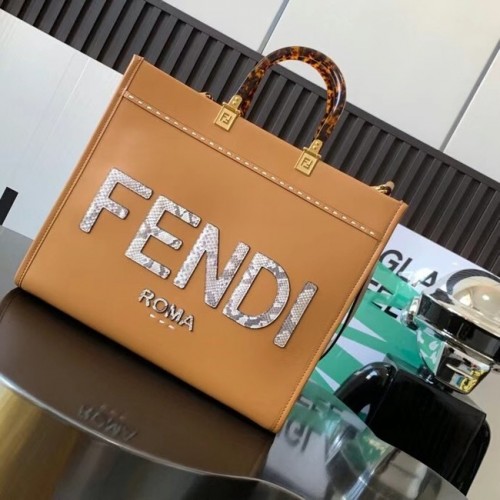 FENDI SUNSHINE MEDIUM shopper in pelle ed elaphe 8BH386A marrone