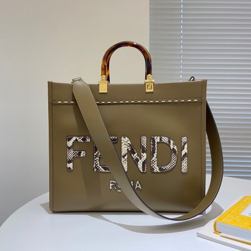FENDI SUNSHINE Borsa shopper Togo media in flanella con logo in pelle di serpente 36553B Grigio
