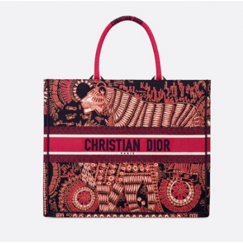 BORSA DIOR BOOK FUCSIA BORSA DIOR IN TELA RICAMATA CON ANIMALI M929