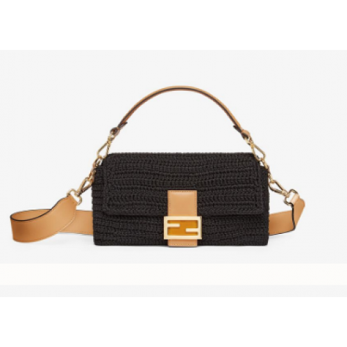 Fendi BAGUETTE Borsa all'uncinetto in cotone nero 8BR600
