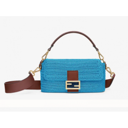 Fendi BAGUETTE Borsa all'uncinetto in cotone blu 8BR600