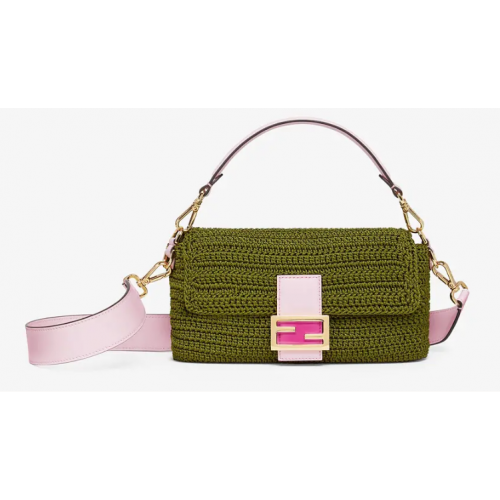 Fendi BAGUETTE borsa crochet in cotone verde 8BR600
