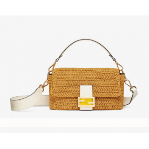 Fendi BAGUETTE borsa gialla in crochet di cotone 8BR600