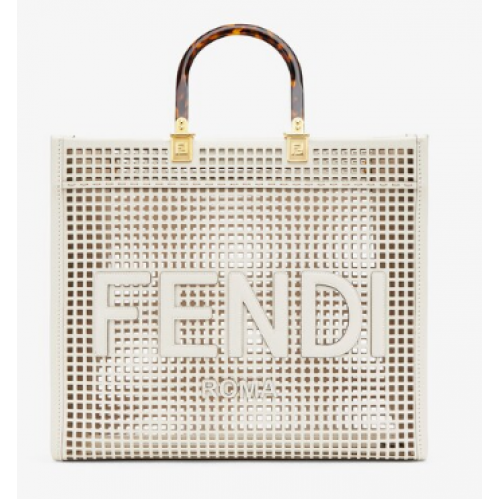 Fendi Sunshine Medium Shopper bicolore in pelle traforata 8BH386A bianca
