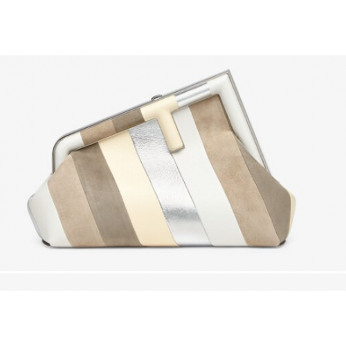 Borsa Fendi First Small in pelle con intarsio argento e marrone chiaro 8BP129A