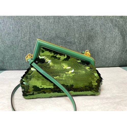 Borsa Fendi First Small con paillettes 8BP129 verde