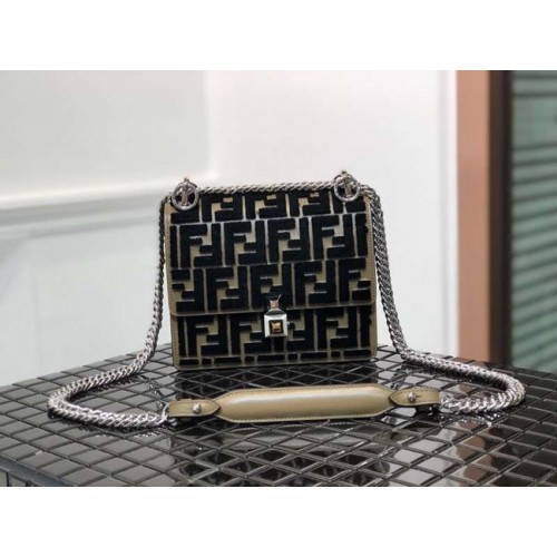 Fendi KAN I SMALL Borsa mini in tessuto multicolor 8BT0381 black&Khaki