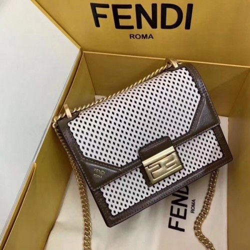 Fendi KAN U SMALL mini borsa in pelle 8BT312 Khaki&white
