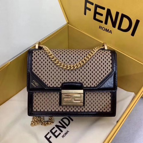 Minibag Fendi KAN U SMALL in pelle 8BT312 nero&albicocca