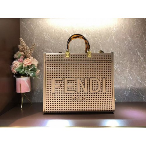 Fendi Sunshine Medium Shopper in pelle traforata bicolore 8BH386A albicocca