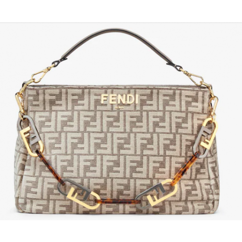 Borsa Fendi O Lock Zipper in tessuto tapestry tortora 8BR805A