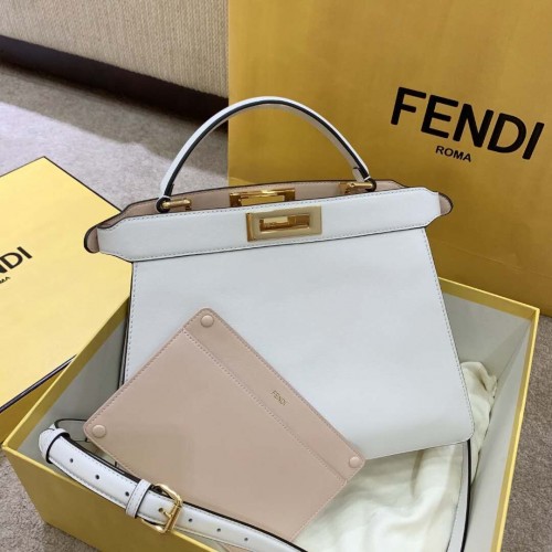 Borsa Fendi PEEKABOO ISEEU EAST-WEST WHITE in pelle 8BN323