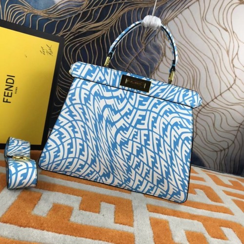 Fendi PEEKABOO ISEEU MEDIUM borsa FF Vertigo blu e bianca in pelle 8BN321AGK