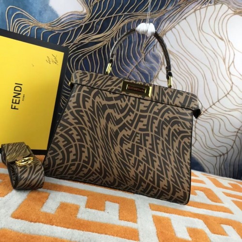 Fendi PEEKABOO ISEEU MEDIUM borsa FF Vertigo in pelle marrone e bianca 8BN321AGK