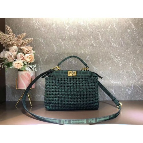 Borsa Fendi PEEKABOO ISEEU Weave F4587 verde nerastro