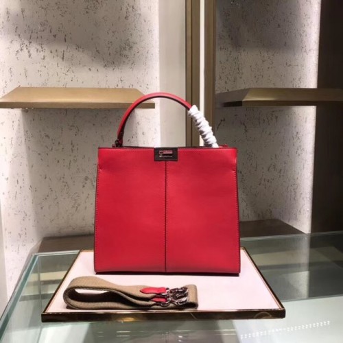 Fendi PEEKABOO REGULAR Borsa a mano in cuoio romano rosso 8BN304A