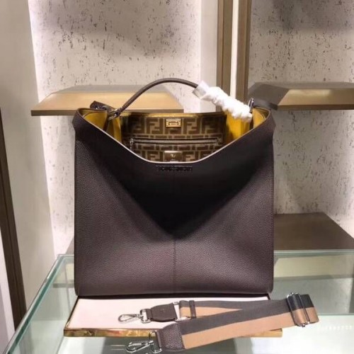 Fendi PEEKABOO X-LITE Borsa in pelle marrone 8BN304B