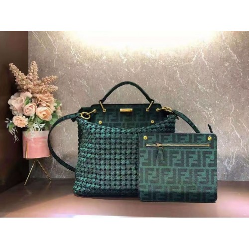 Borsa Fendi PEEKABOO X-LITE LARGE in cotone verde 8BN304A