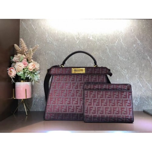 Borsa Fendi Peekaboo ISeeU FF in tessuto tapestry F1982 Bordeaux