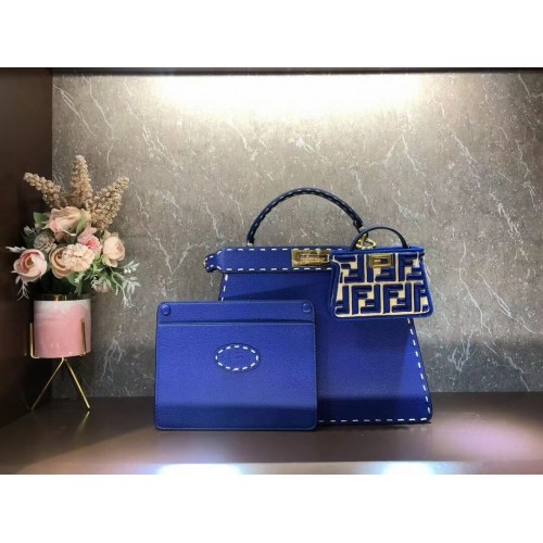 Borsa Fendi Peekaboo ISeeU MEDIUM in pelle F8637 blu