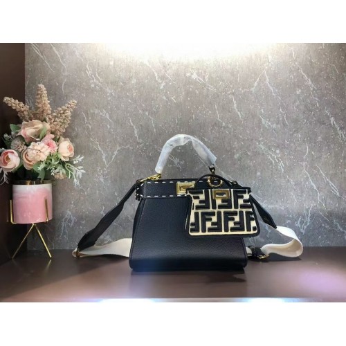 Fendi Peekaboo ISeeU Borsa piccola in pelle F8636 NERO