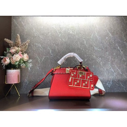 Fendi Peekaboo ISeeU Borsa piccola in pelle F8636 ROSSO