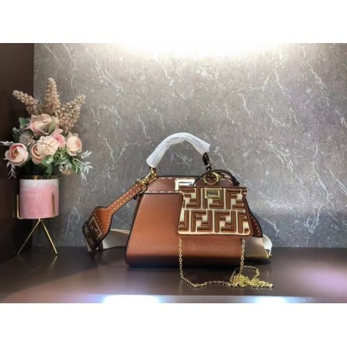 Fendi Peekaboo ISeeU Borsa piccola in pelle F8636 marrone