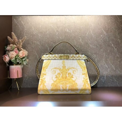 Fendi Peekaboo borsa borsa in seta stampata F1951 Beige