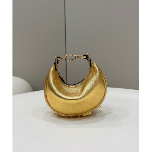 Fendi Praphy Original Leather Big FENDI Logo Mini Borsa 80056S Oro