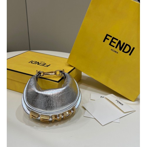 Fendi Praphy Mini borsa in pelle originale con logo FENDI grande 80056S argento