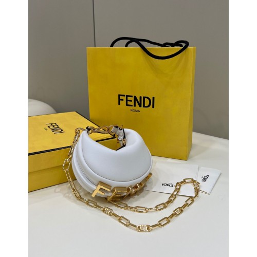 Fendi Praphy Mini borsa in pelle originale Big FENDI Logo 80056S bianca