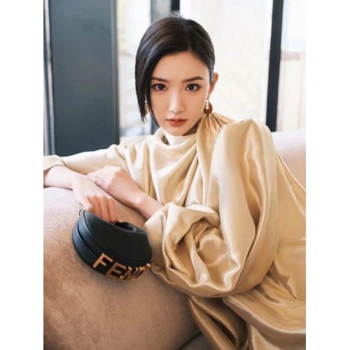 Fendi Praphy Mini borsa in pelle originale con logo FENDI grande 80056S nera