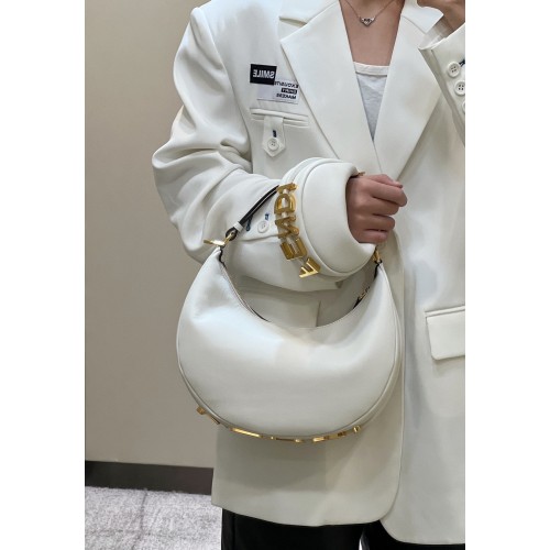 Borsa Fendi Praphy originale in pelle con logo grande 80056M bianca