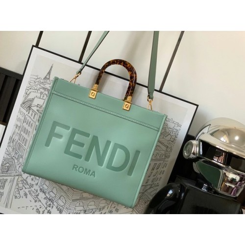Borsa shopper Fendi Sunshine media in pelle 8BH386A Verde chiaro