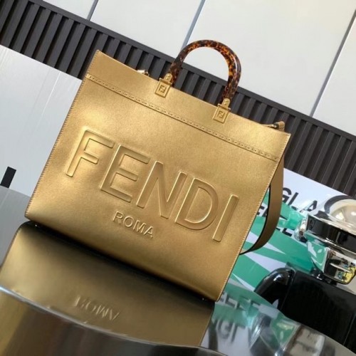 Borsa shopper Fendi Sunshine media in pelle 8BH386A color oro