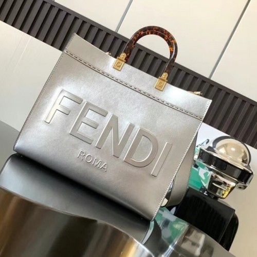 Borsa shopper Fendi Sunshine media in pelle 8BH386A argento