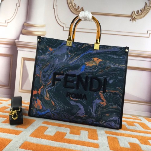 Fendi Tote Fabric Graffiti Print Shopping Bag 1676 Blu