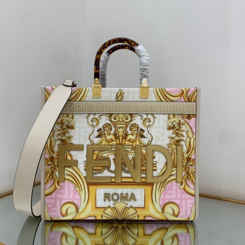 Fendi Tote Fabric Graffiti Print Shopping Bag 23651 Bianco&Rosa&Oro