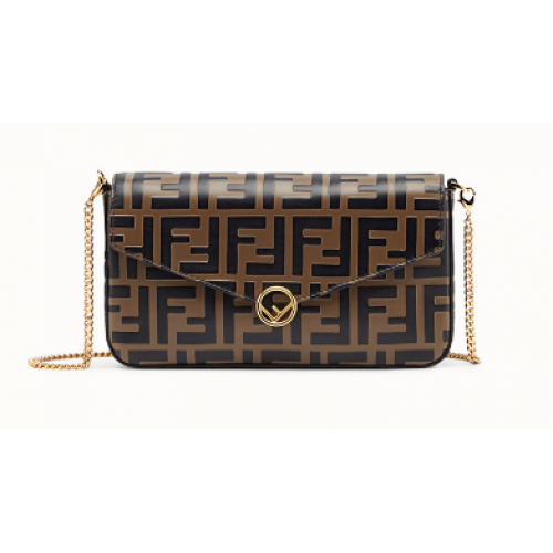 Fendi PORTAFOGLIO CON CATENA CON SACCHETTI mini borsa in pelle 8BS032 marrone