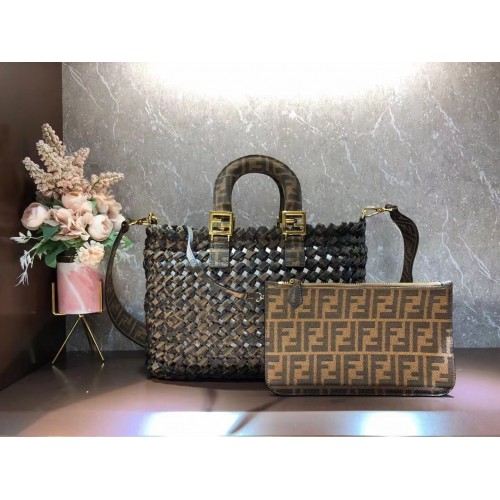 Borsa Fendi Weave F6501 marrone