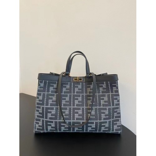 Shopper Fendi X-Tote in lana pied de poule con ricamo FF 8BH374A grigio