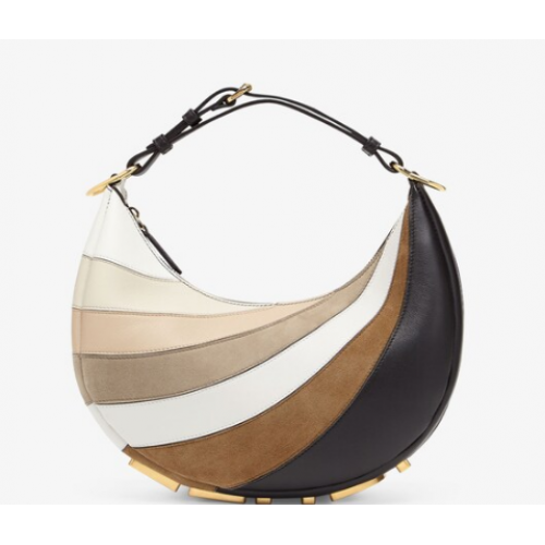 Fendi graphy Small Borsa in pelle con intarsio beige e marrone 8BR798A