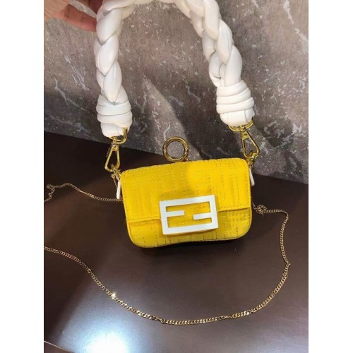 Borsa Fendi mini BAGUETTE in cotone F6550 gialla