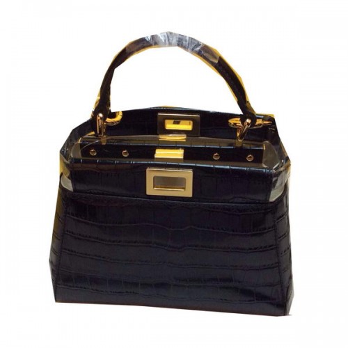 Borsa Fendi mini Peekaboo Pelle Cocco F520885 Nera