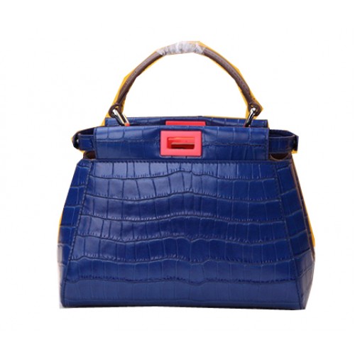 Borsa Fendi mini Peekaboo Pelle Cocco F520885 Blu