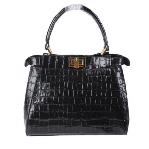 Borsa Fendi mini Peekaboo in pelle di coccodrillo FD8838 nera