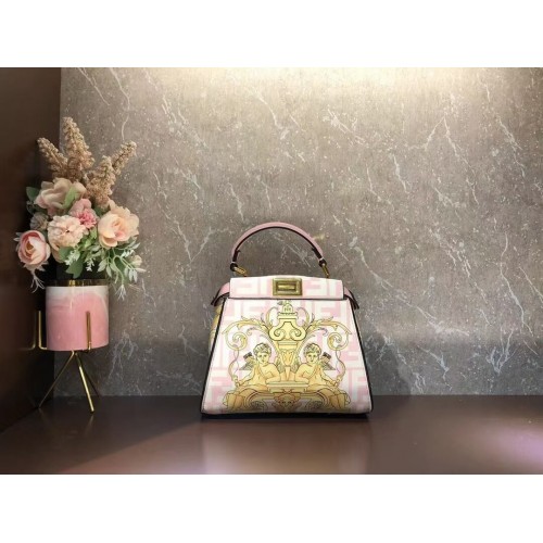 Borsa borsa Fendi mini Peekaboo in seta stampata F1952 rosa