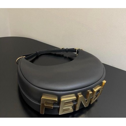 Borsa Fendi Praphy originale in pelle con logo grande 80056M nera